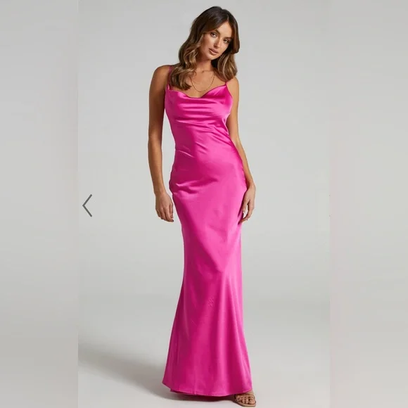 Showpo. | Dresses | Showpo Lunaria Dress Cowl Mermaid Slip Dress In Hot Pink  Satin | Poshmark